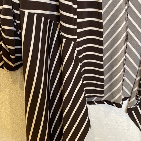 Chico’s Knit Stripe Jacket Peplum Stretch Open Drape Front 3/4 Sleeves EUC Sz 16 - Picture 3 of 13